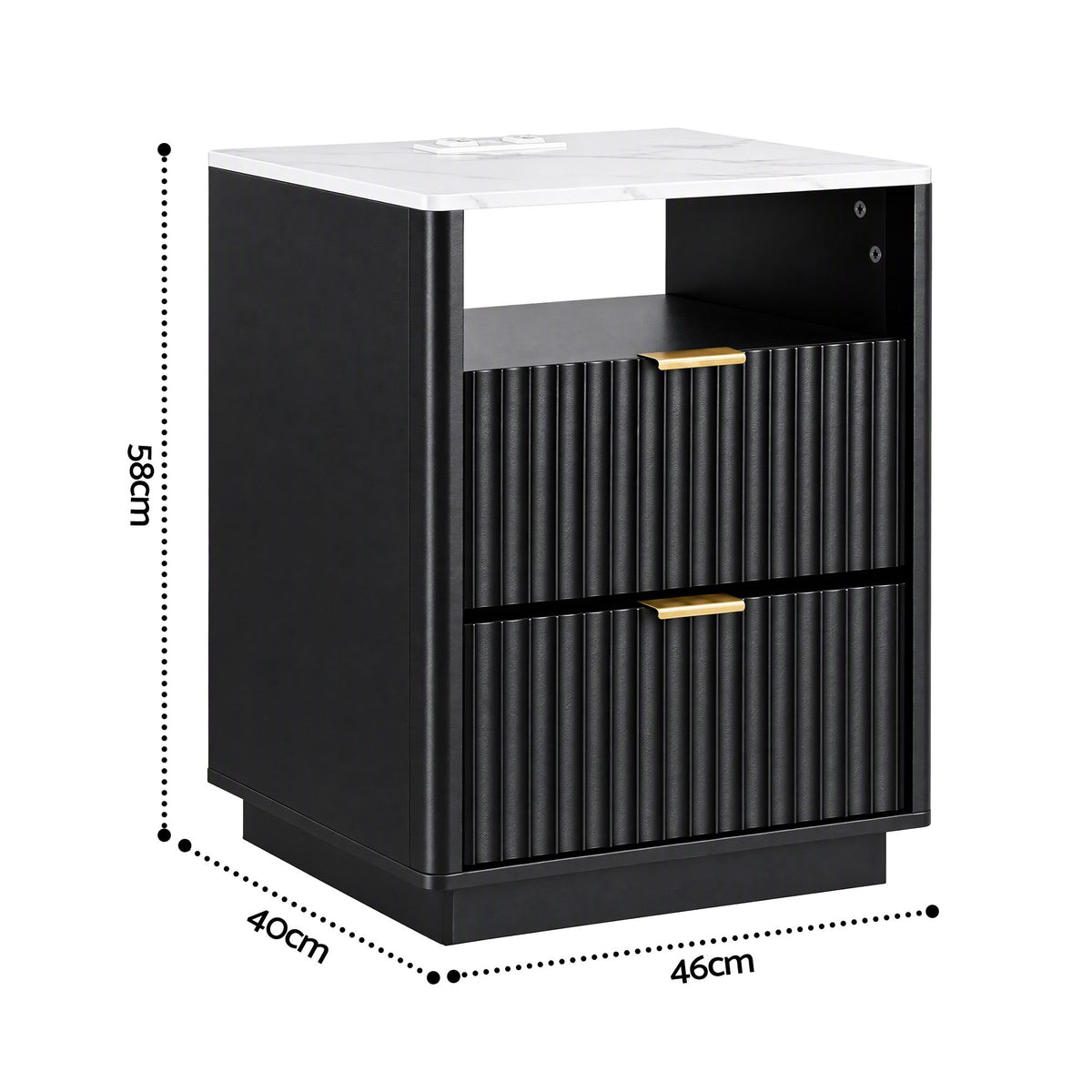 Artiss Bedside Table with Charging Station and 2 Drawers Black