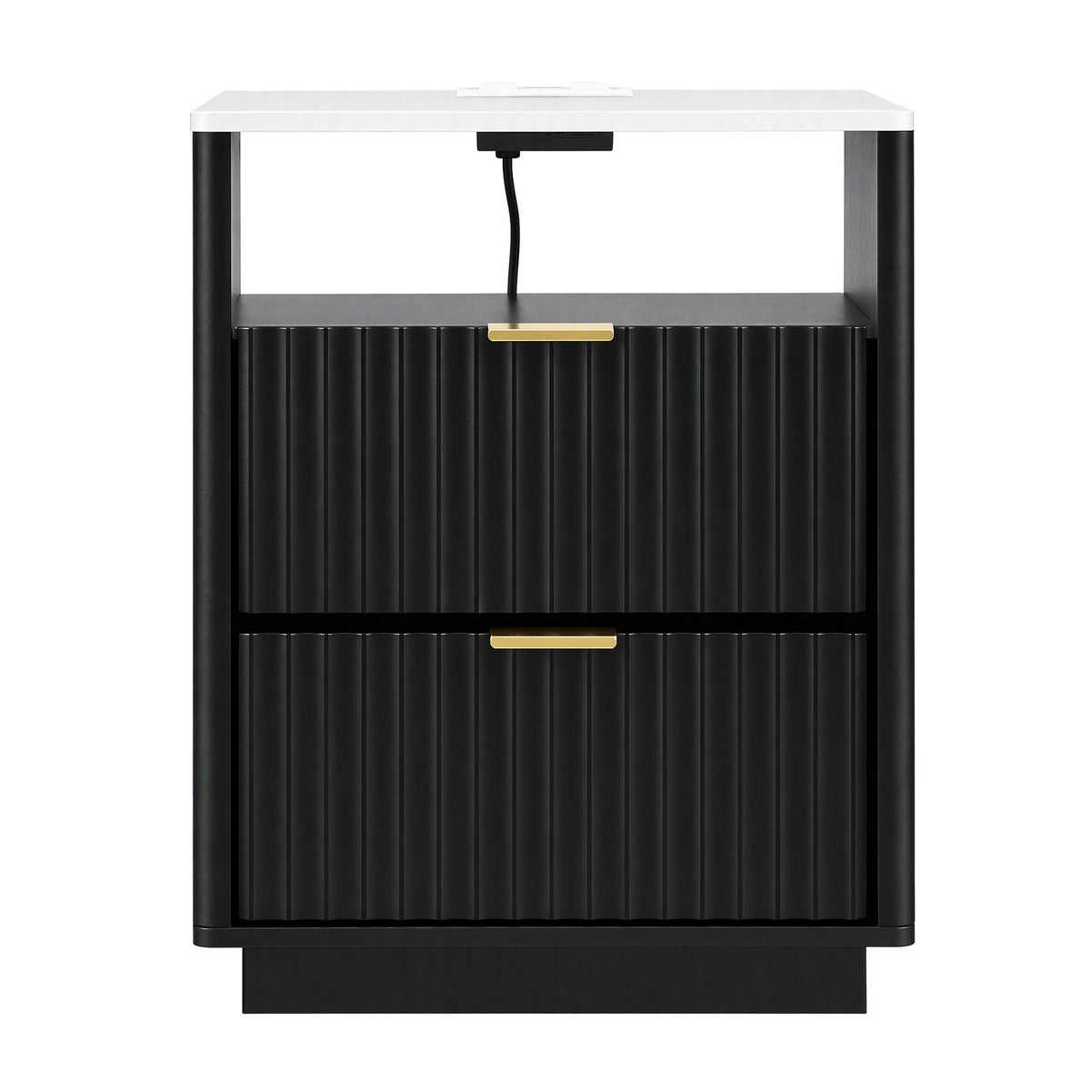 Artiss Bedside Table with Charging Station and 2 Drawers Black