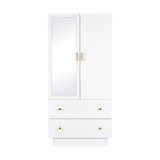 Artiss LED Wardrobe Cabinet Clothes Storage with Mirror 2 Drawers Hanging Rail
