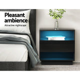 Artiss 2x Bedside Table LED with 2 Shelves - HANA Black