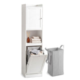 Artiss Tall Bathroom Storage Cabinet with Tilt Out Laundry Hamper White 170cm