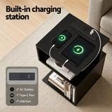 Artiss Bedside Table 2 Shelves S-Shaped Charging Station Black