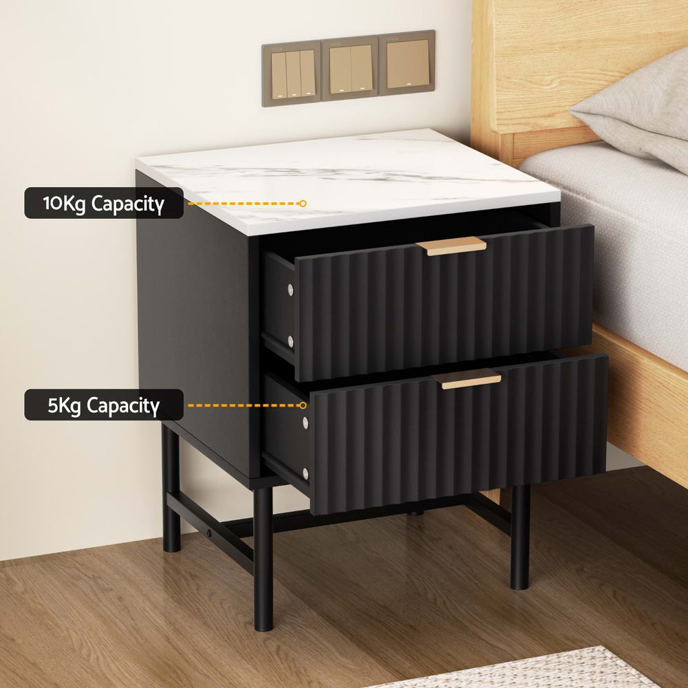 Artiss 2x Bedside Table 2 Drawers - Black