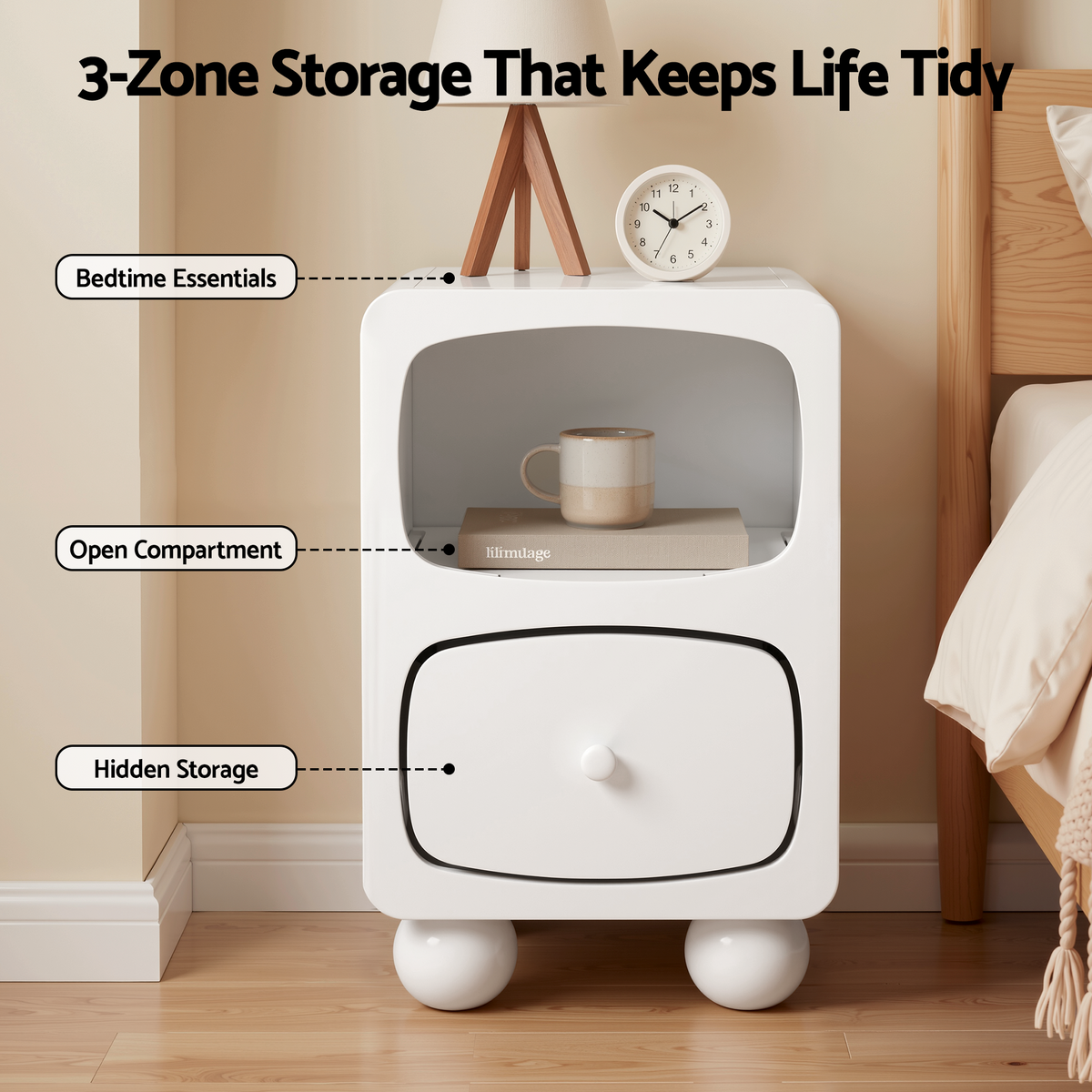 Artiss Bedside Table Storage Drawer Shelf Pine Wood Legs White