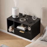 Artiss Floating Bedside Table with Charging Station Black Nightstand 1 Drawer