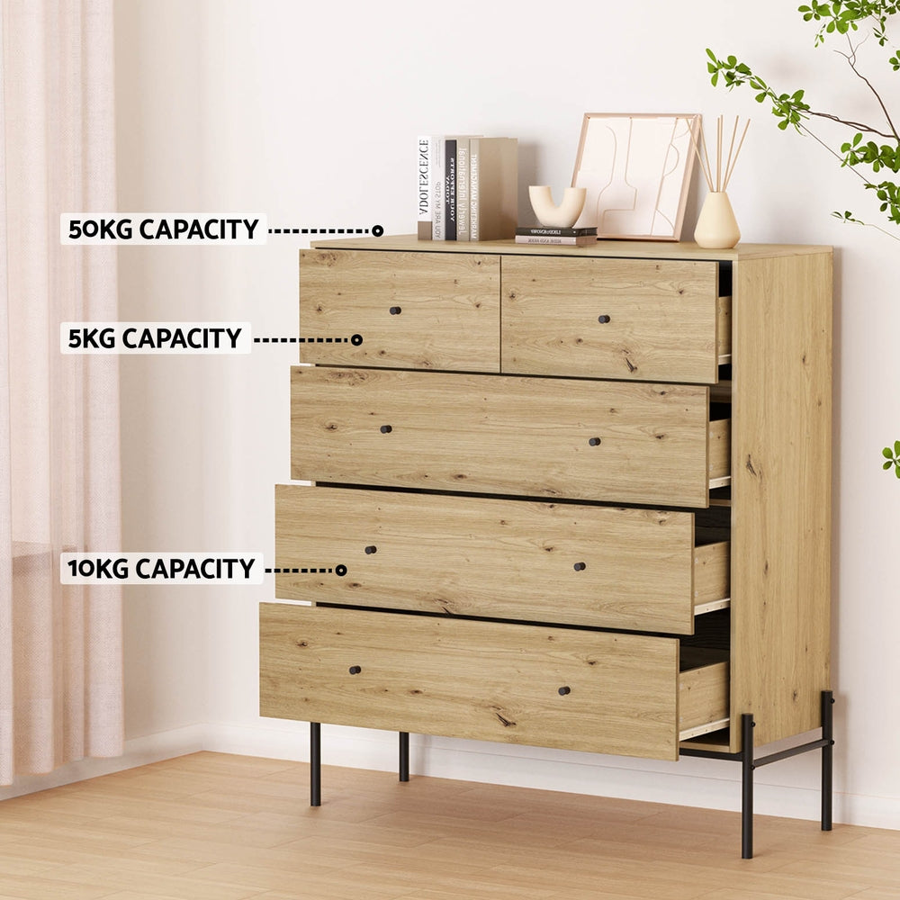 Oak 5 Chest of Drawers - ARNO Pine