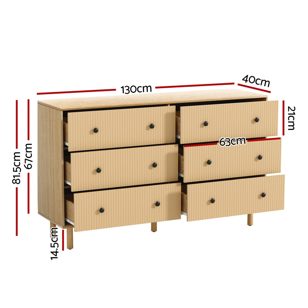 Aria6 Chest of Drawers Flutted Front - RUTH Oak