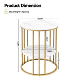 Artiss Coffee Table 2-Tier Round Marble Effect White&Gold