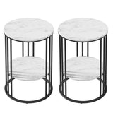 Artiss Set of 2 Side Table Coffee Table 2-Tier Round Marble Effect
