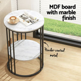 Artiss Set of 2 Side Table Coffee Table 2-Tier Round Marble Effect