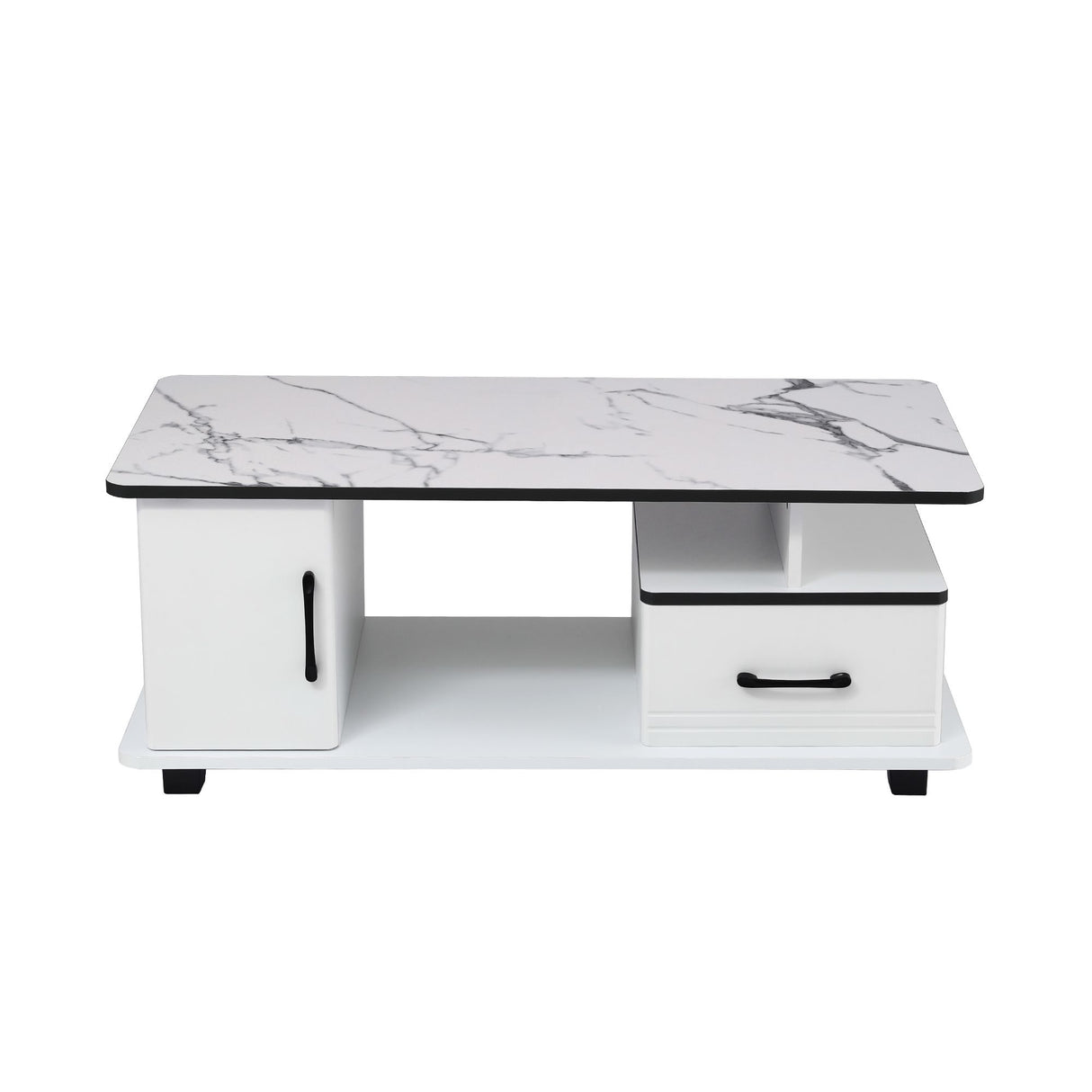 Artiss Coffee Table Marble Finish Center Table with Storage Drawer Cabinet Wood White