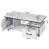 Artiss Coffee Table Marble Finish Center Table with Storage Drawer Cabinet Wood White