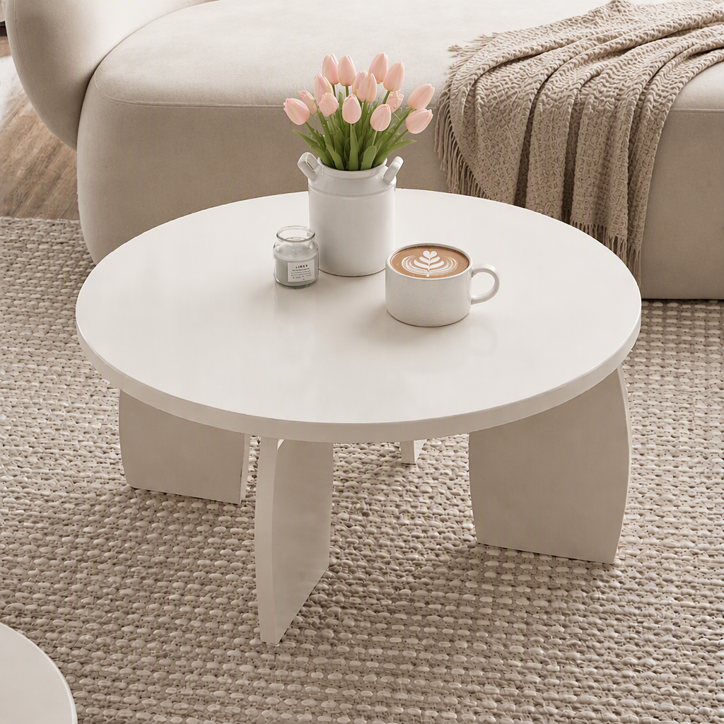 Artiss Round Coffee Table High-Gloss Center Table Minimalist Living Room Furniture 78x35cm Cream White