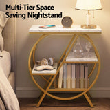 Artiss Side Table Marble Finish Coffee Table Nightstand Storage Shelf White&Gold