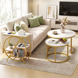 Artiss Side Table Marble Finish Coffee Table Nightstand Storage Shelf White&Gold
