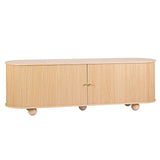Artiss 180cm TV Unit Storage Shelf Curved Edge Sliding Fluted Style Door Pine