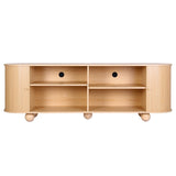 Artiss 180cm TV Unit Storage Shelf Curved Edge Sliding Fluted Style Door Pine