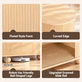 Artiss 180cm TV Unit Storage Shelf Curved Edge Sliding Fluted Style Door Pine