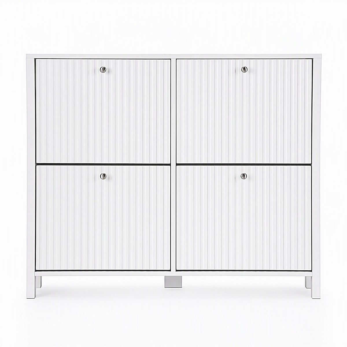 Artiss Shoe Cabinet 4 Flip Drawers Fluted Style Adjustable Shelves White