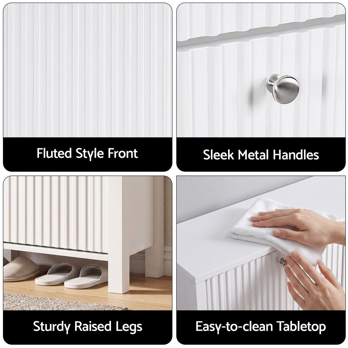 Artiss Shoe Cabinet 4 Flip Drawers Fluted Style Adjustable Shelves White