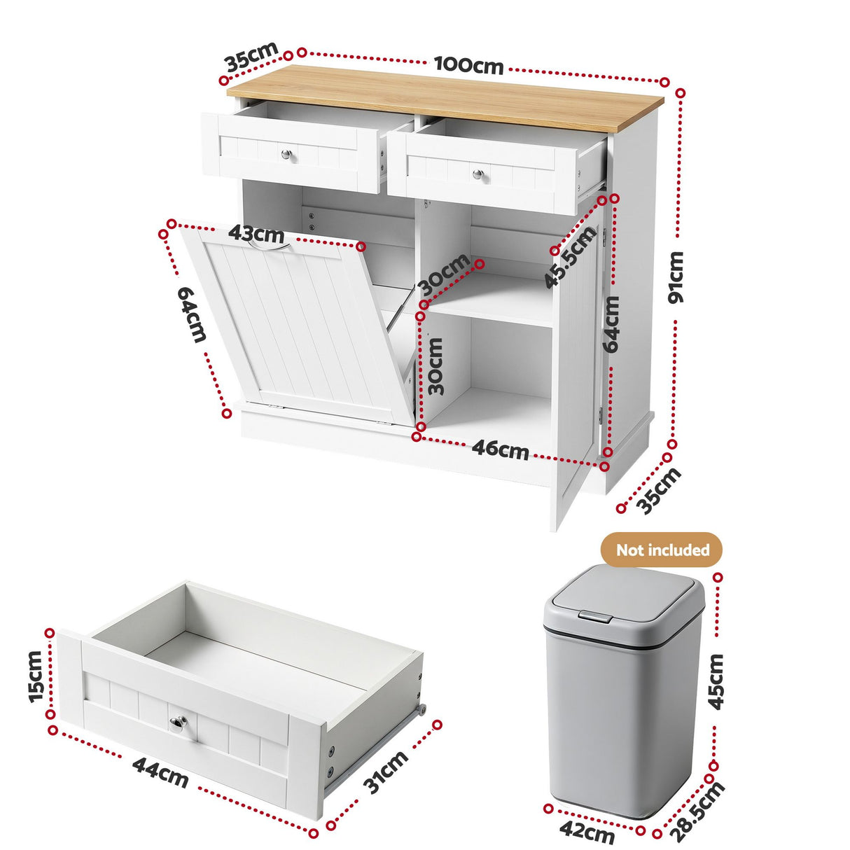 Artiss Buffet Sideboard Cabinet Kitchen Tilt Out Bin Holder Storage Cupboard