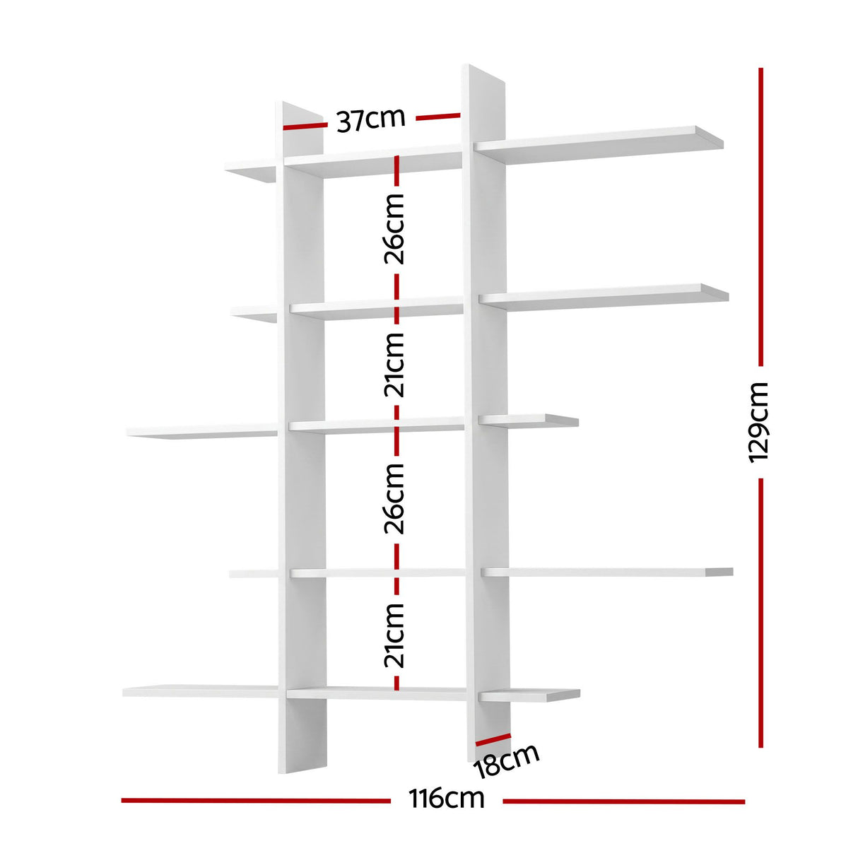 Artiss 15-Section Wall Mounted Display Shelf, Floating Bookshelf for Books and Decor, Extra Thick E1 PB Board for Home Study and Living Room, 116 x 18 x 129 cm