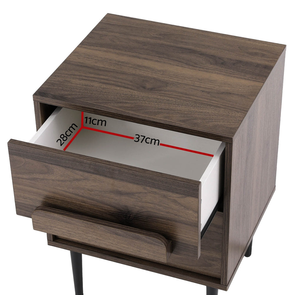 Artiss Bedside Table 2 Drawers - Walnut