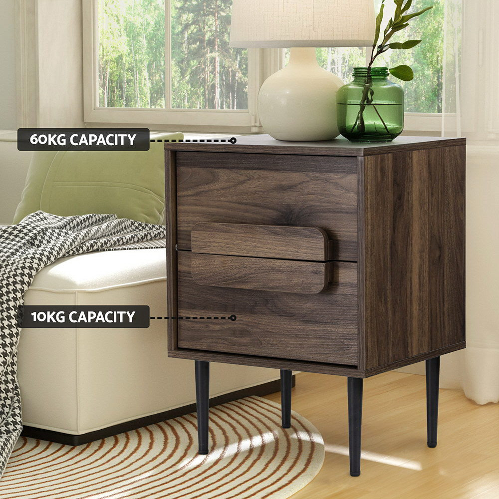 Artiss Bedside Table 2 Drawers - Walnut