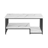 Artiss Coffee Table 100cm Faux Marble Finish Center Table 2-Tier Storage White&Black
