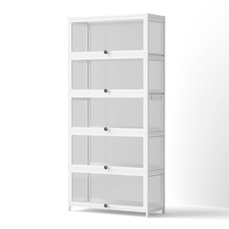 Artiss 5-Tier Display Cabinet Storage Bookshelf Clear Shelf White
