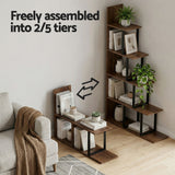 Artiss 5 Tiers Bookshelf Ladder Corner Shelf Bookcase Walnut