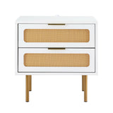 Artiss Rattan Bedside Table 2 Drawers Pine