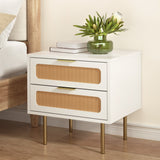 Artiss Rattan Bedside Table 2 Drawers Pine