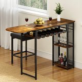 Artiss Industrial Bar Table with Wine Rack Built-in Cup Holder Extendable 140cm