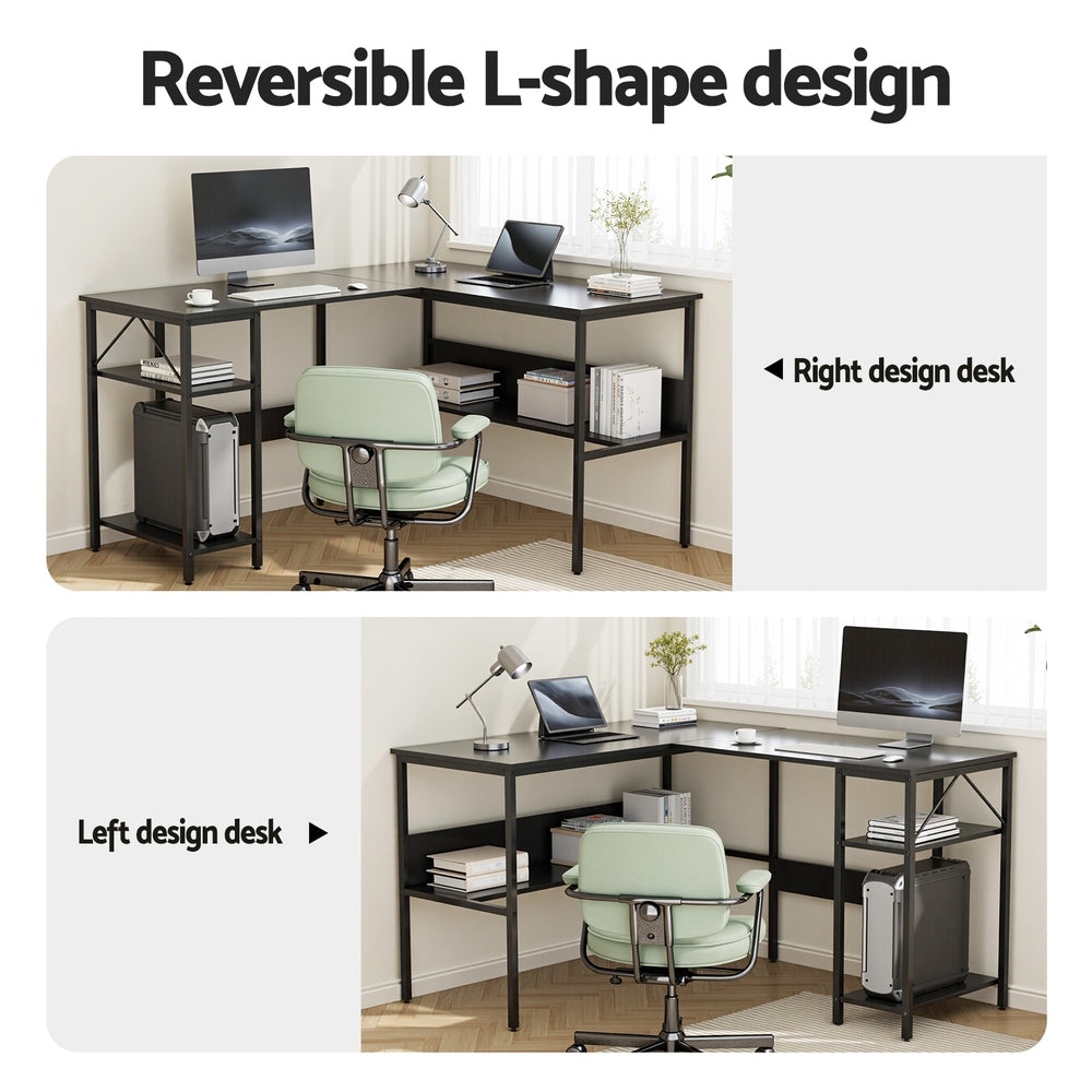 Artiss Computer Desk L shape Home Office Study Table Desks Open Shelf Black