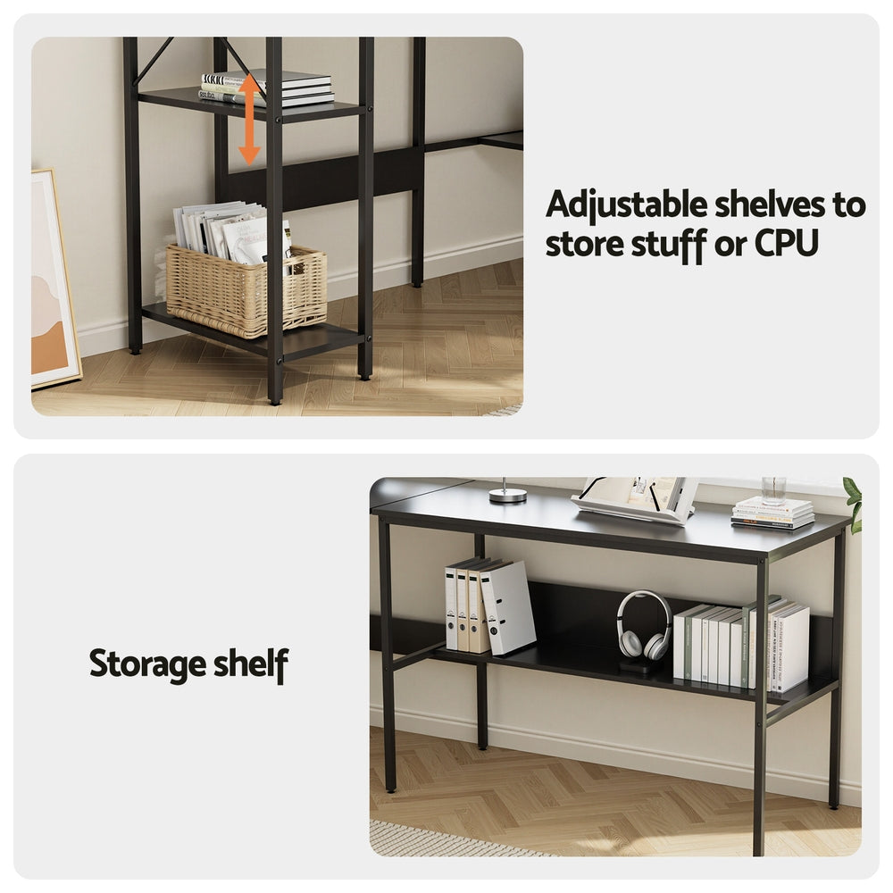 Artiss Computer Desk L shape Home Office Study Table Desks Open Shelf Black