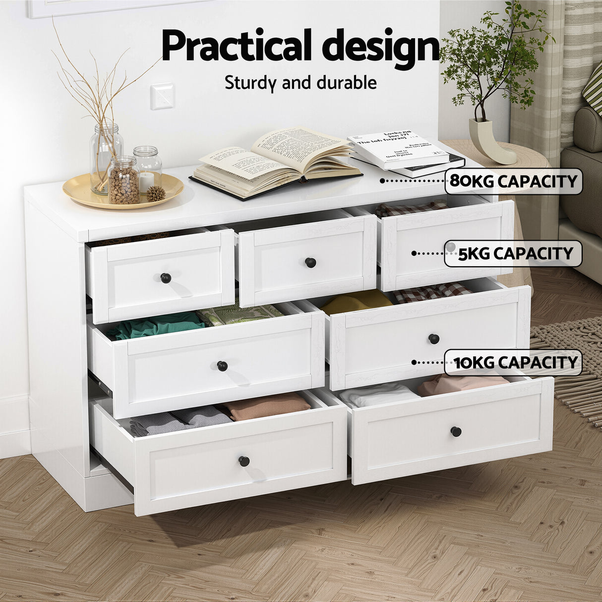 Artiss 7 Chest of Drawers Dresser Table White