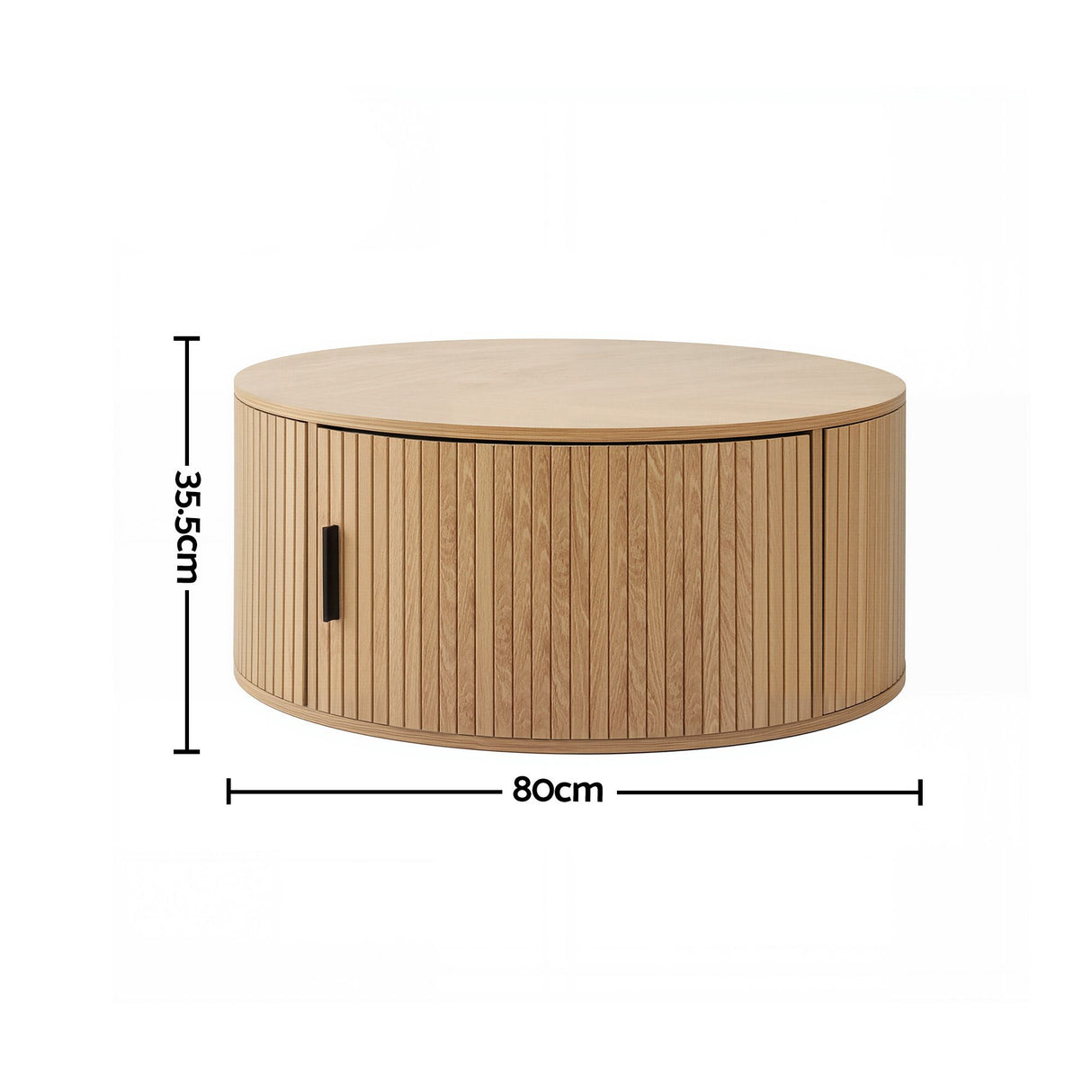 Artiss Round Coffee Table Storage Fluted Center Table Living Room Office 80cm Wood