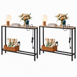 Artiss Set of 2 Narrow Sofa Console Tables with Charging Station, Wood