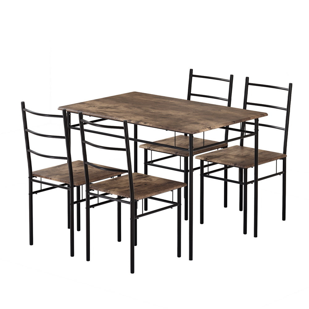 Aria Dining Table and Chairs Set 5PCS Industrial Wooden Metal Desk Walnut