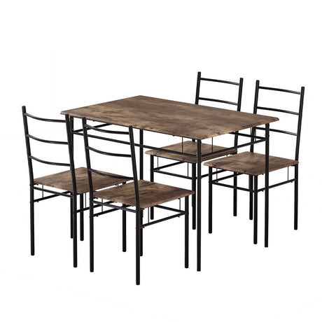 Aria Dining Table and Chairs Set 5PCS Industrial Wooden Metal Desk Walnut