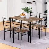 Aria Dining Table and Chairs Set 5PCS Industrial Wooden Metal Desk Walnut