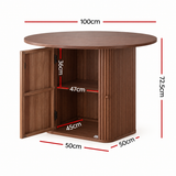 Artiss Modern Round Dining Table with Hidden Storage Base 100cm Dark Walnut