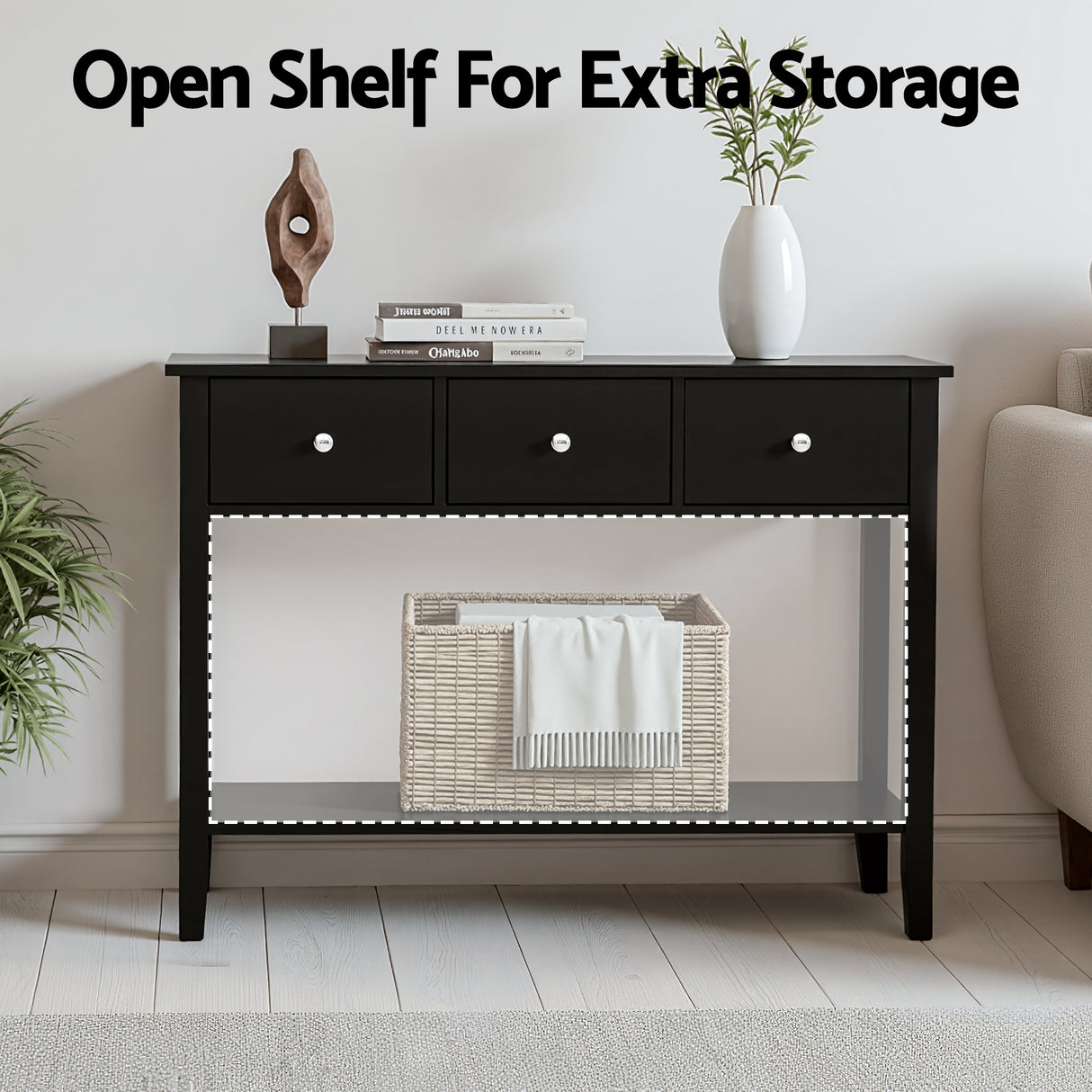 Artiss Console Table Hallway Sofa Entryway Entrance 3 Drawers 100CM Black