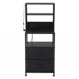 Artiss Bedside Table Tall Nightstand with Charging Station Drawers LED Black