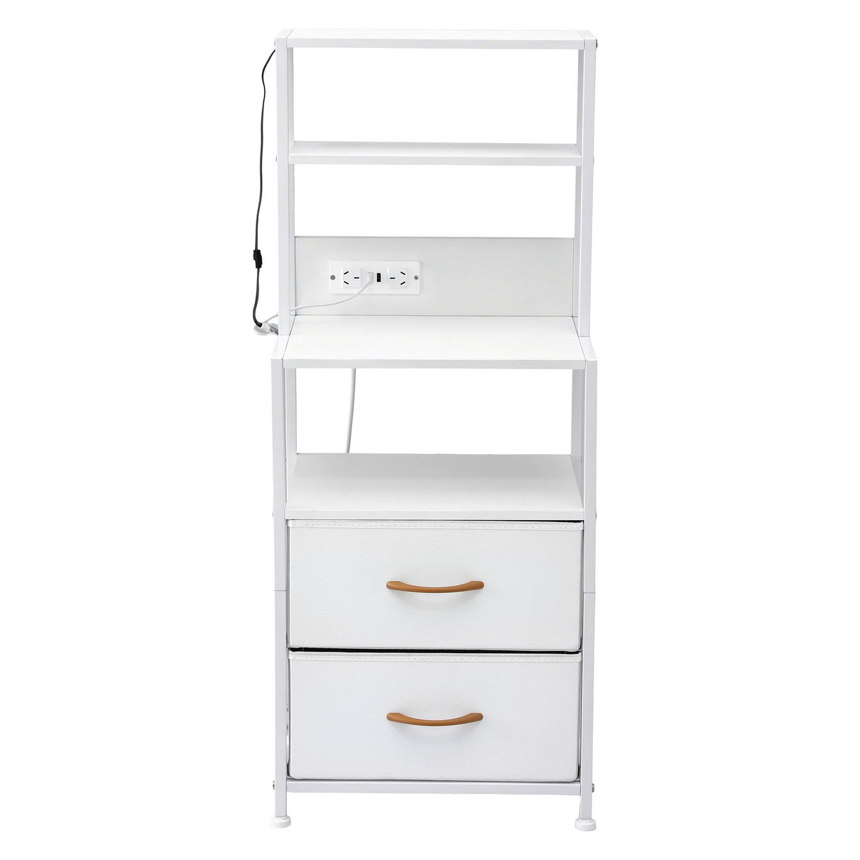 Artiss Bedside Table Tall Nightstand with Charging Station Drawers LED White
