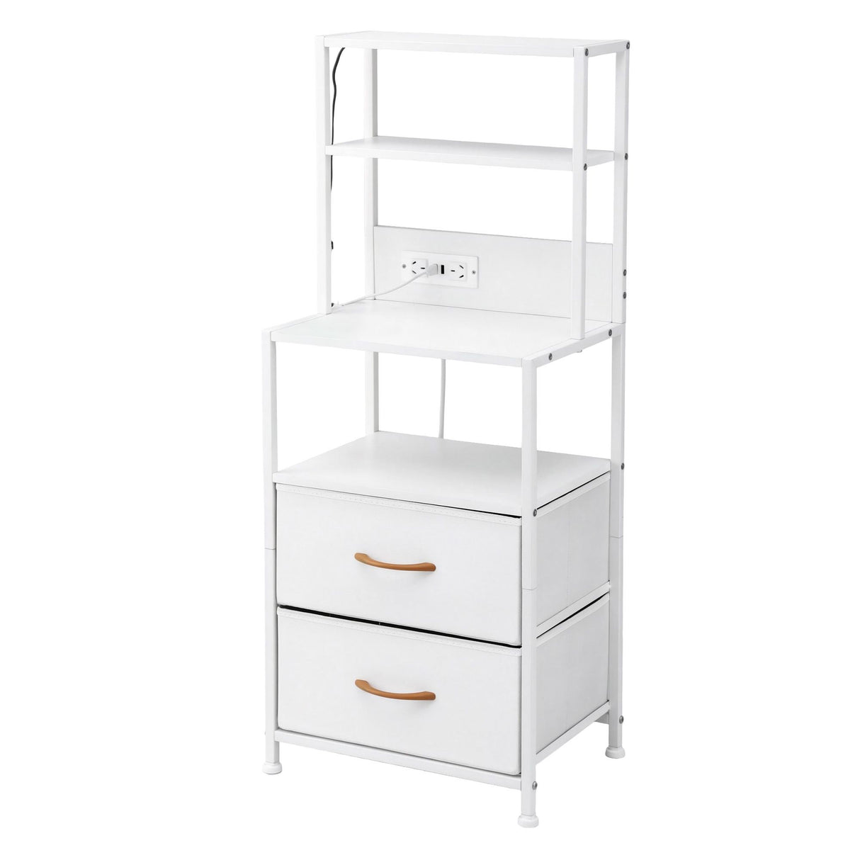 Artiss Bedside Table Tall Nightstand with Charging Station Drawers LED White