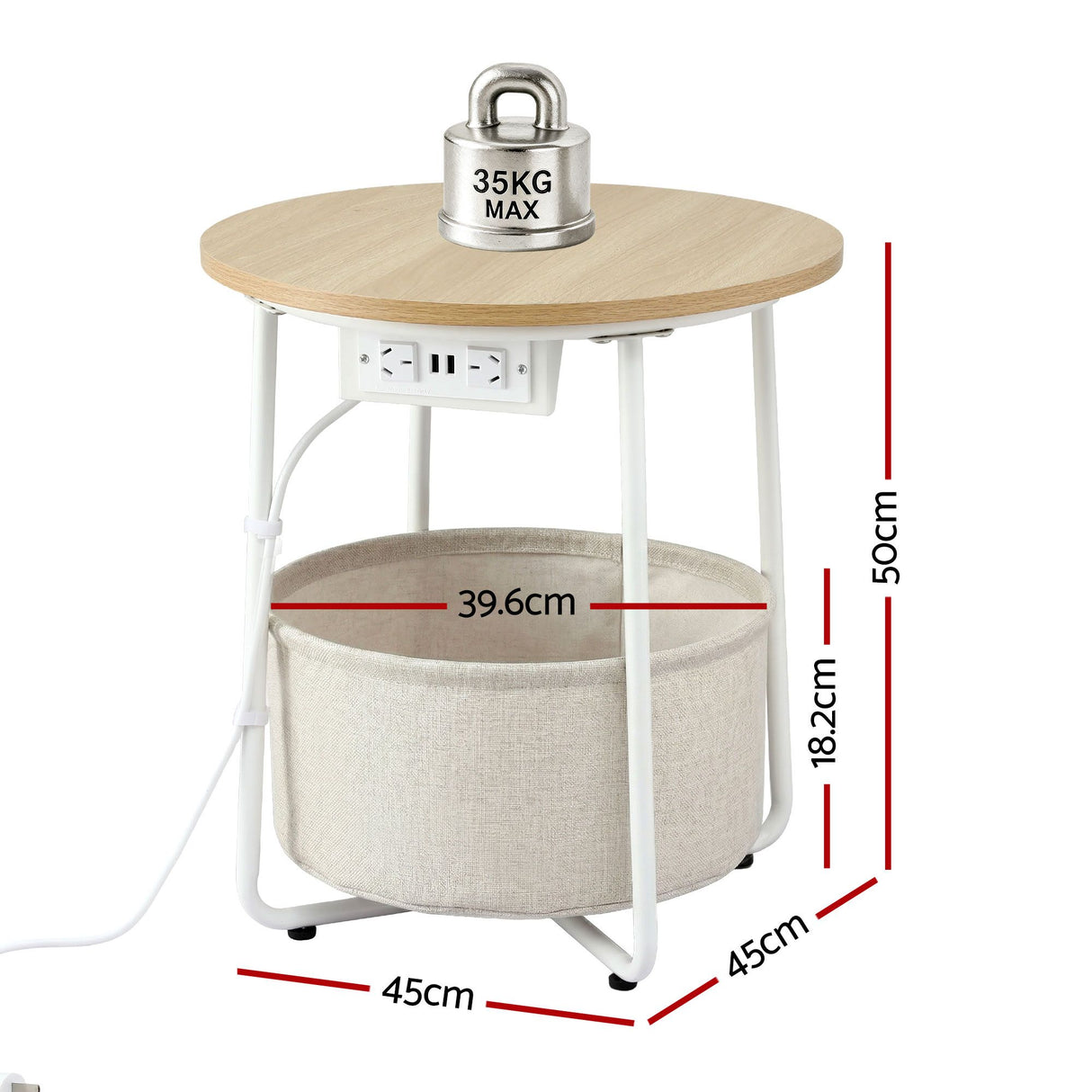 Artiss Set of 2 Round Coffee Table Bedside Side End Table Charging Station Storage Basket