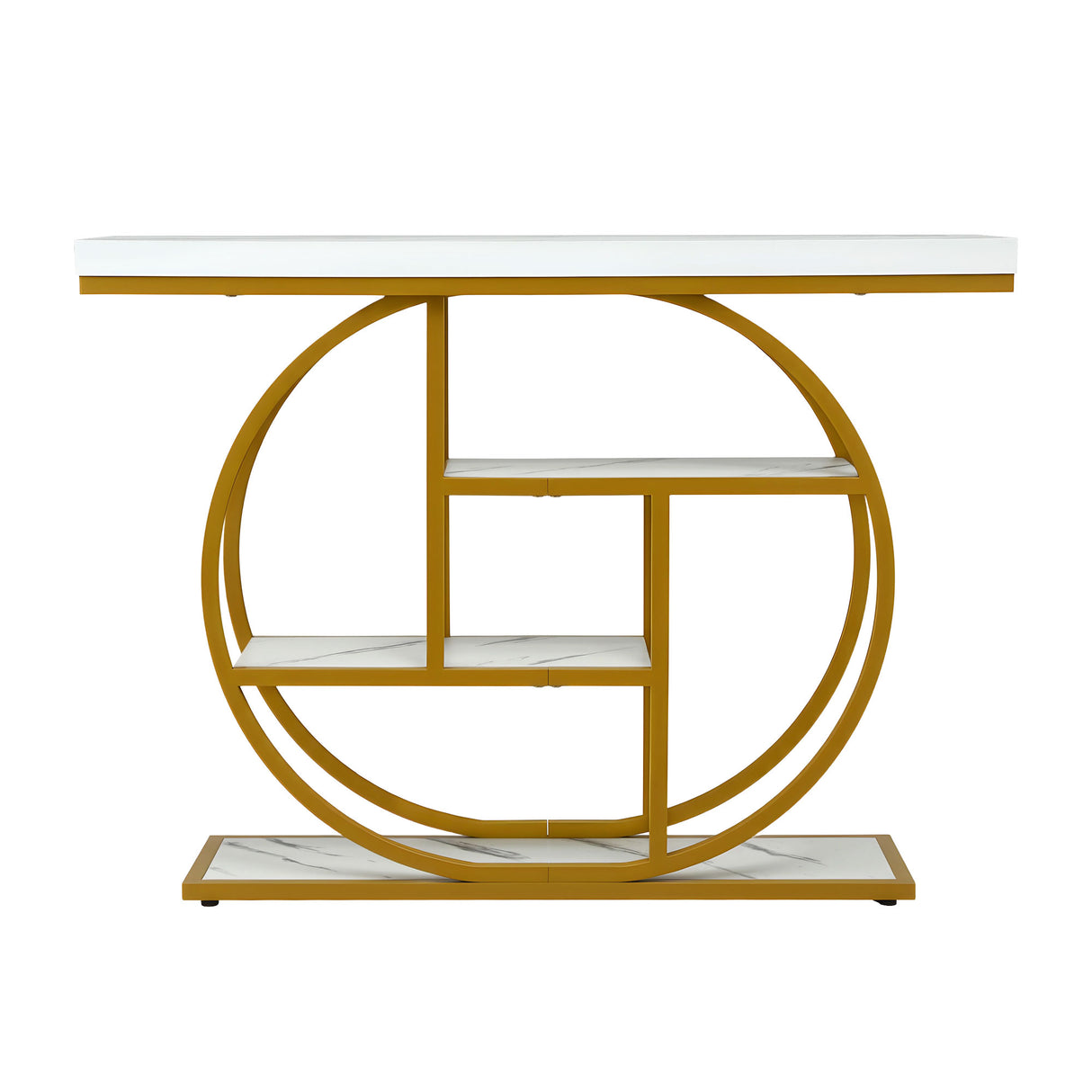 Artiss Console Table Marble Effect 4-Tier Shelves 105CM White&Gold