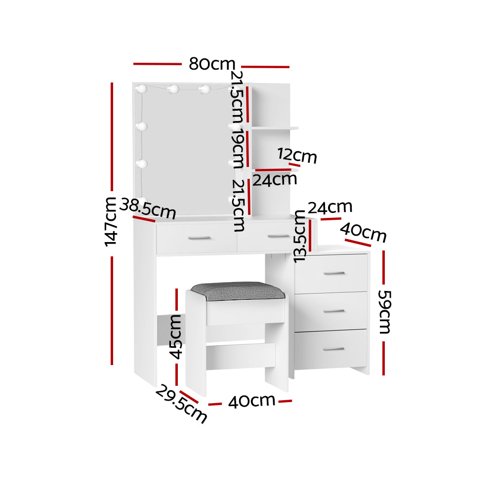 Dale Dressing Table Makeup Mirror Stool Set Vanity Desk White